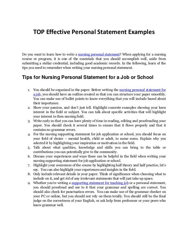 nurse job application personal statement examples
